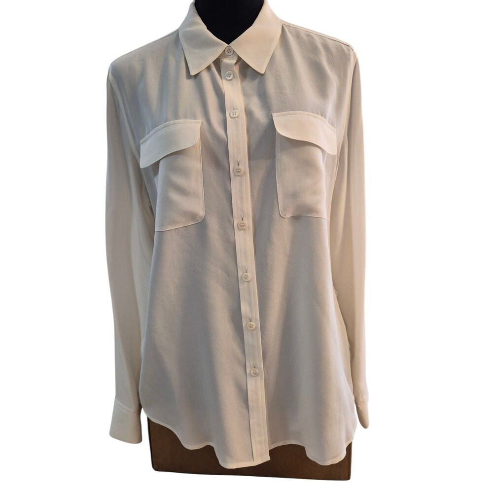Two By Vince Comuto M 100% Silk White Button Down Blouse CBK Minimalist Luxury
